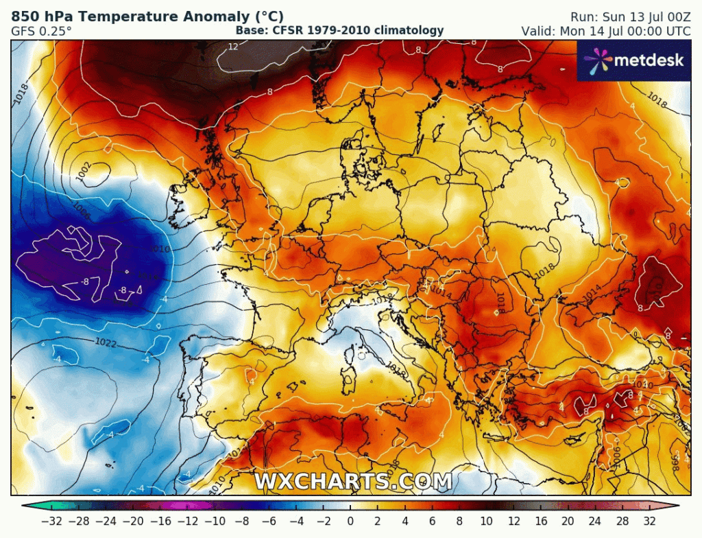 Jato polar perturbado traz-nos muito calor, mas a chuva espreita em breve - "Montanha-russa" meteorológica na previsão do tempo esta semana, 14 a 20 de Julho 2025 Subida acentuada da temperatura, seguida por uma forte descida