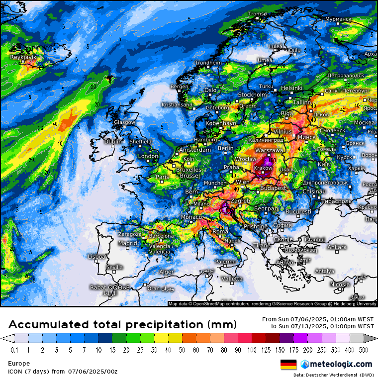 Finalmente tempo bem mais fresco - mudança significativa do tempo esta semana, depois de mais um pico de calor - 7 a 13 de julho Muita chuva na Europa nos próximos dias - a exceção é Portugal...