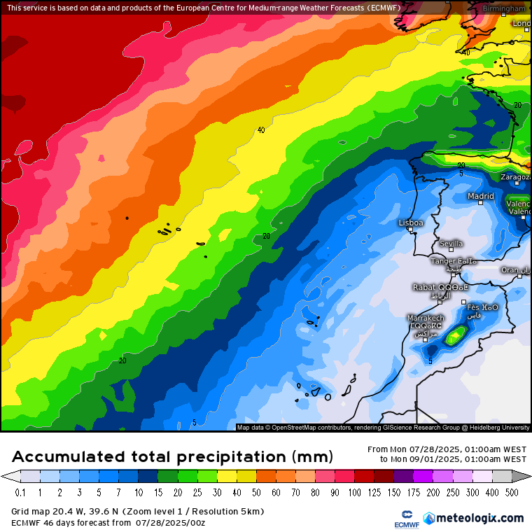 Tempo em Agosto de 2025 - Más notícias para quem sofre com o calor, e para os bombeiros - atmosfera complexa... saiba a previsão completa! Praticamente sem chuva prevista pelo ECMWF ao longo do mês de Agosto no Continente, mas bastante chuva nos Açores?