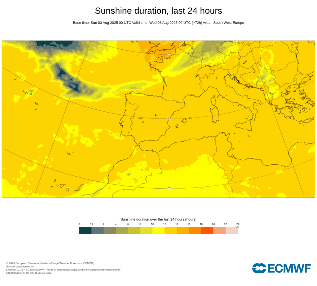 Este dia poderá ser histórico no Norte do país - ainda mais calor, até 44 graus em alguns locais - atenção ao vento e risco máximo de incêndio - tempo na terça, 5 de agosto 2025 Muito sol em todo o território Português - no grupo Central dos Açores haverá mais nuvens e menos sol