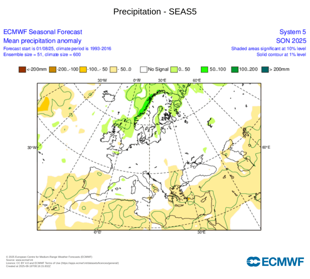 O outono aproxima-se seco e quente? - Com La Niña presente temos já algumas ideias de como poderá ser o tempo - saiba as primeiras previsões meteorológicas! Menos chuva que o normal segundo previsão ECMWF para o período setembro a novembro