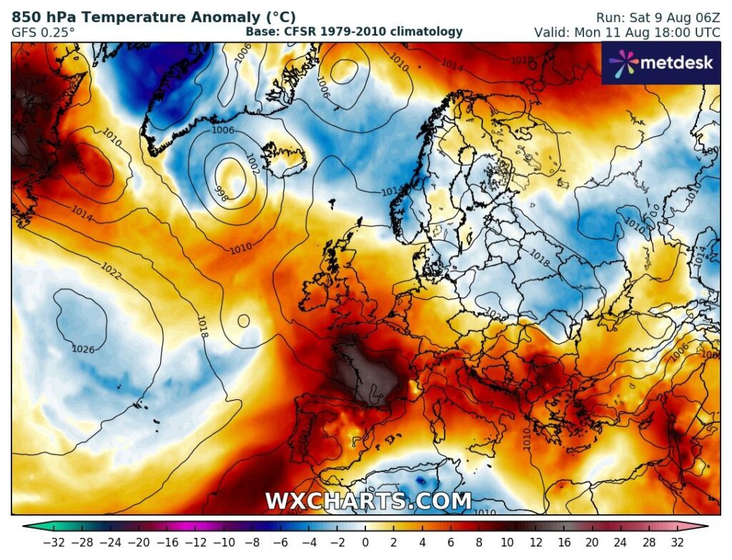 Temperaturas até 45 graus - calor extremo em boa parte do país, forte subida das temperaturas - saiba a previsão do tempo na segunda, 11 de agosto de 2025 Temperaturas mais elevadas na Madeira, e uma massa de ar mais fresca a entrar nos Açores!