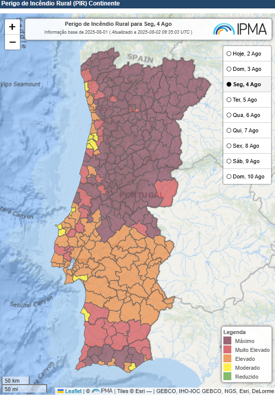Aviso vermelho devido ao calor extremo, e também muito vento - saiba a previsão do tempo na segunda, 4 de agosto de 2025 Perigo extremo de incêndio nesta segunda-feira