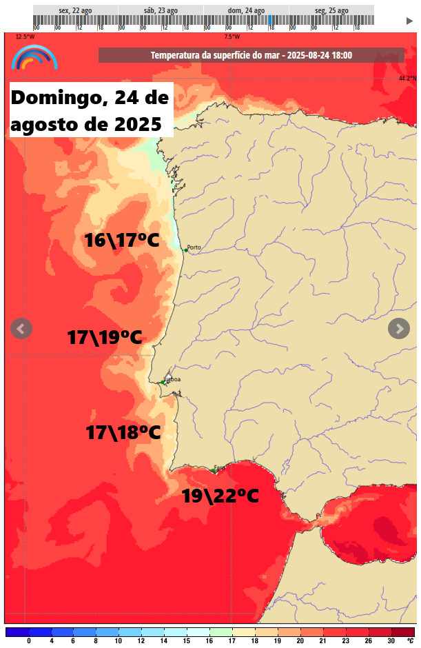 Calor nos próximos dias, com temperaturas perto de 40 graus no Interior - e nevoeiros no litoral - as previsões mudaram drasticamente - saiba porquê, e o que esperar! Temperatura da água do mar dentro do normal nos próximos dias, no geral