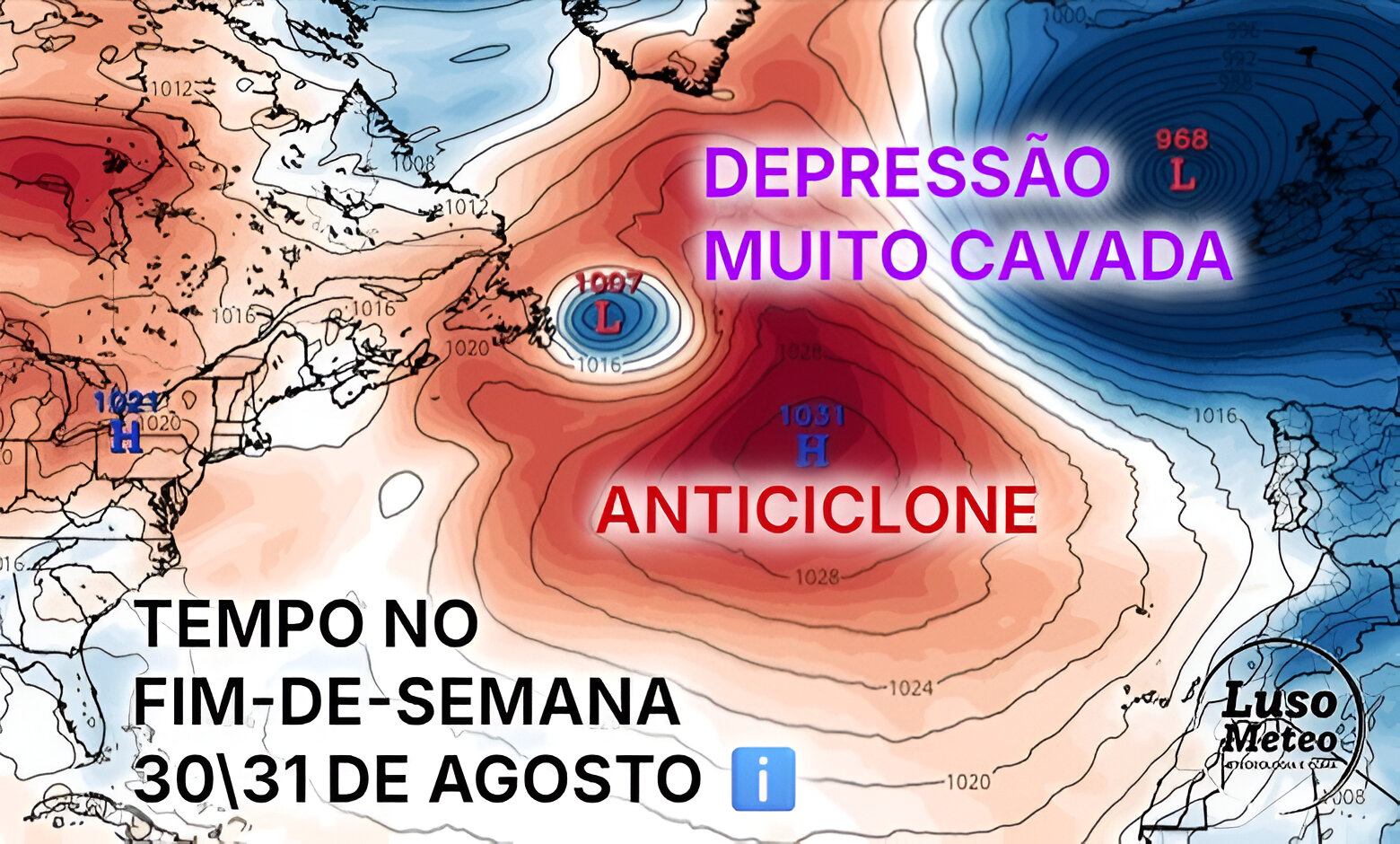 Mais uma depressão pouco comum no Atlântico, e Agosto termina com nuvens e rajadas de vento até 70 km/h - saiba a previsão do tempo no fim-de-semana, 30 e 31 de agosto Mais uma depressão pouco comum no Atlântico, e Agosto termina com nuvens e rajadas de vento até 70 km/h - saiba a previsão do tempo no fim-de-semana, 30 e 31 de agosto
