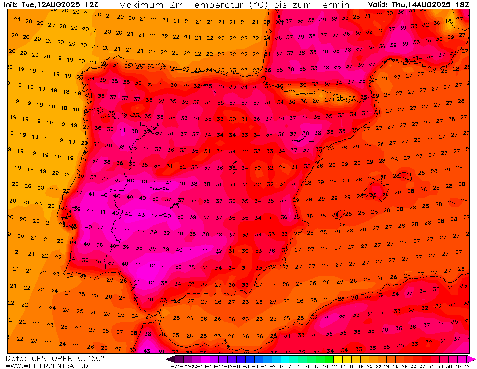 Mais calor novamente, e pode andar perto de 45 graus em alguns locais - sem dar tréguas, esta onda de calor continua a bater recordes - tempo na quinta, 14 de agosto Temperaturas extremas previstas nesta quinta-feira, ainda