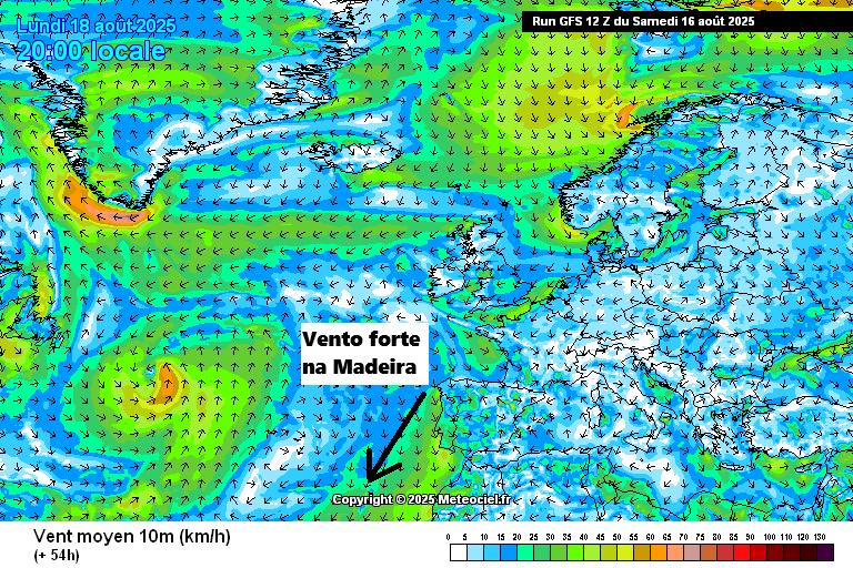 Descida acentuada das temperaturas e vento forte - afasta-se a massa de ar quente, finalmente! (com uma exceção) - Tempo na segunda, 18 de agosto de 2025 Vento forte de Nordeste na Madeira, por vezes com rajadas
