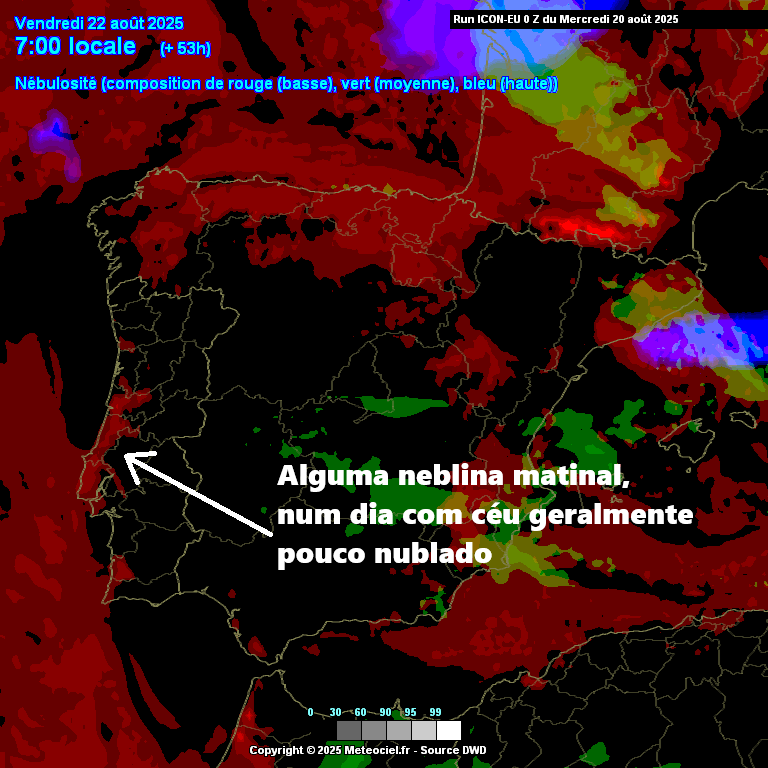 Bastante calor na sexta-feira, com (nova) forte subida das temperaturas - saiba a previsão do tempo na sexta, 22 de agosto de 2025 (e o que esperar depois) Neblina e nevoeiro matinal, mas uma tarde com muito sol depois!