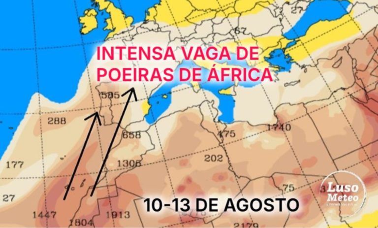 Vaga de poeiras de África afetará grande parte da Europa - Portugal é o país mais afetado - dias 10 a 13 de agosto 2025