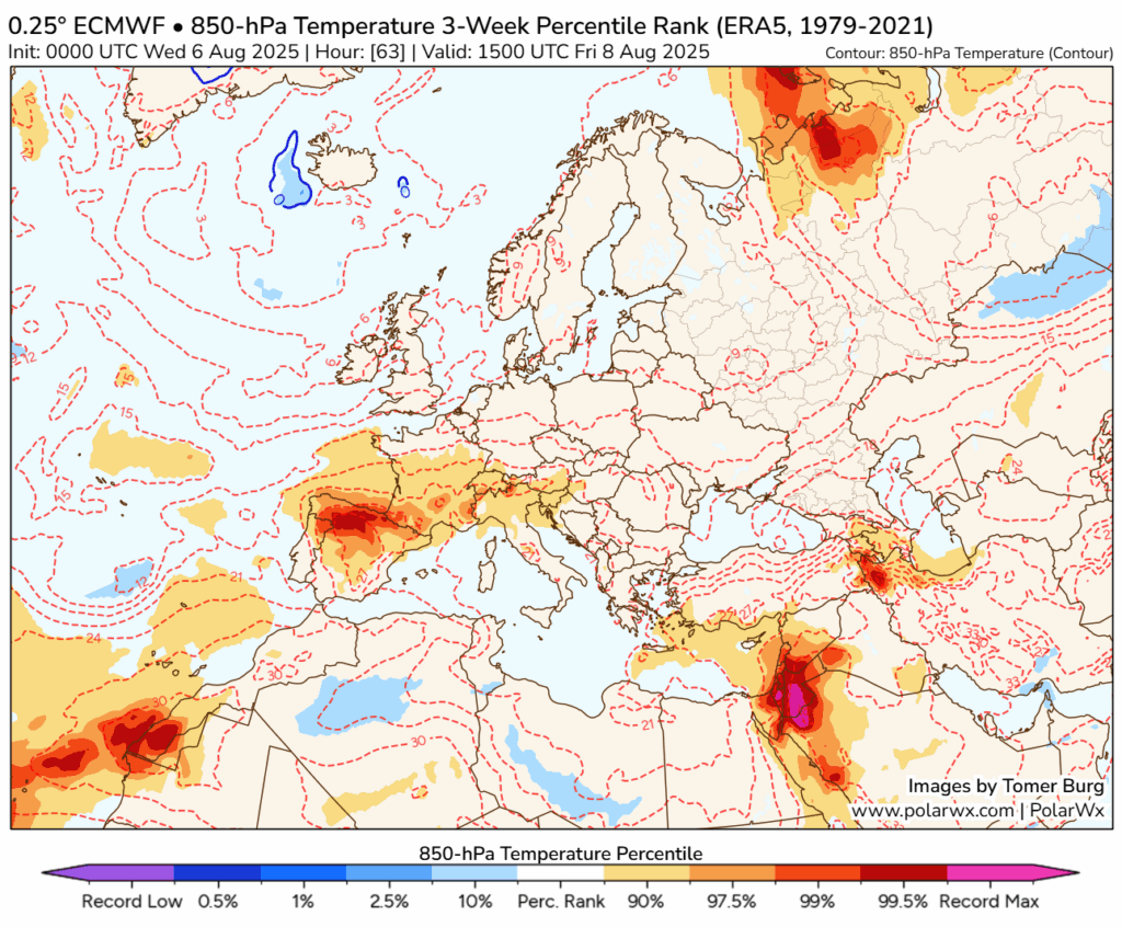 Tempestade tropical Dexter influencia o padrão atmosférico no Atlântico - saiba a previsão do tempo na sexta, 8 de agosto de 2025 Temperaturas muito acima da média no Interior Norte nesta sexta-feira