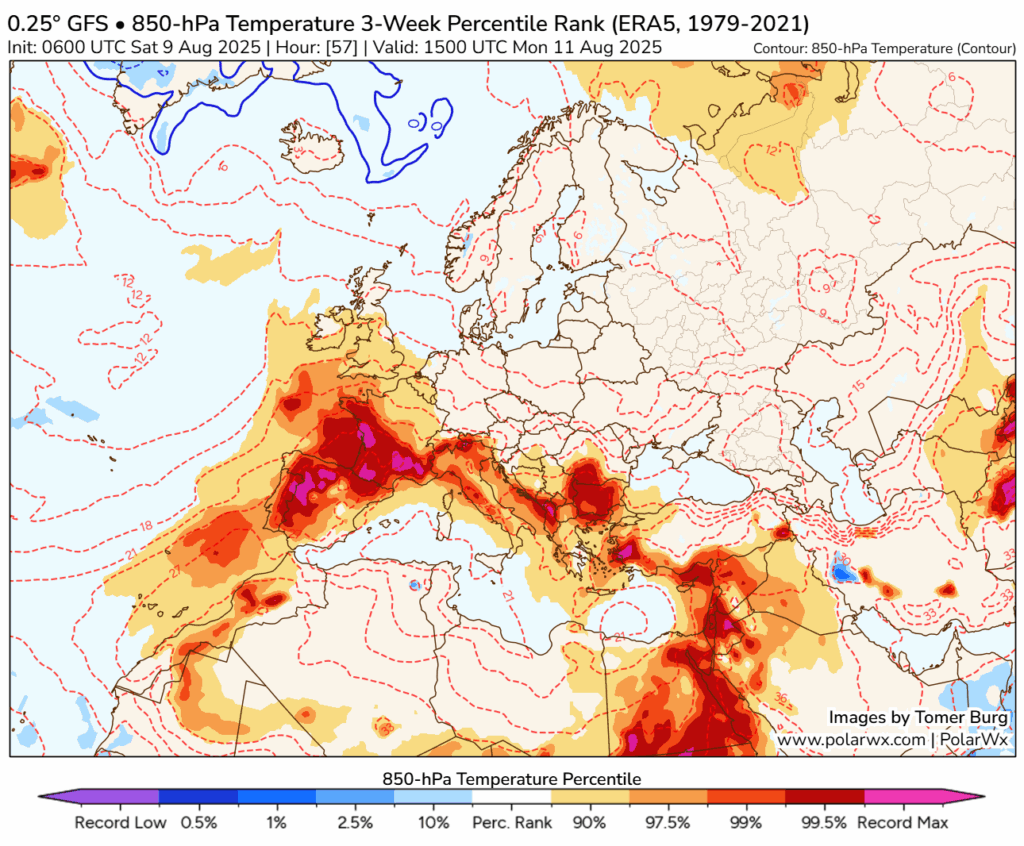 Temperaturas até 45 graus - calor extremo em boa parte do país, forte subida das temperaturas - saiba a previsão do tempo na segunda, 11 de agosto de 2025 Temperaturas perto de valores máximos absolutos para esta altura do ano
