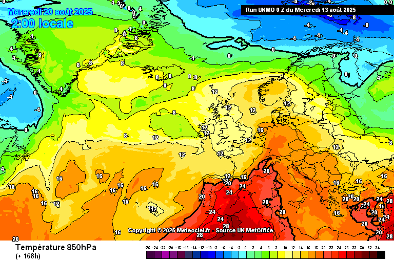 Temperaturas devem descer finalmente na segunda quinzena de agosto... se os furacões deixarem - saiba as previsões (incluindo análise do furacão ERIN) O modelo UKMO mantém o calor algo intenso até dia 20 de agosto - mostrando a incerteza!