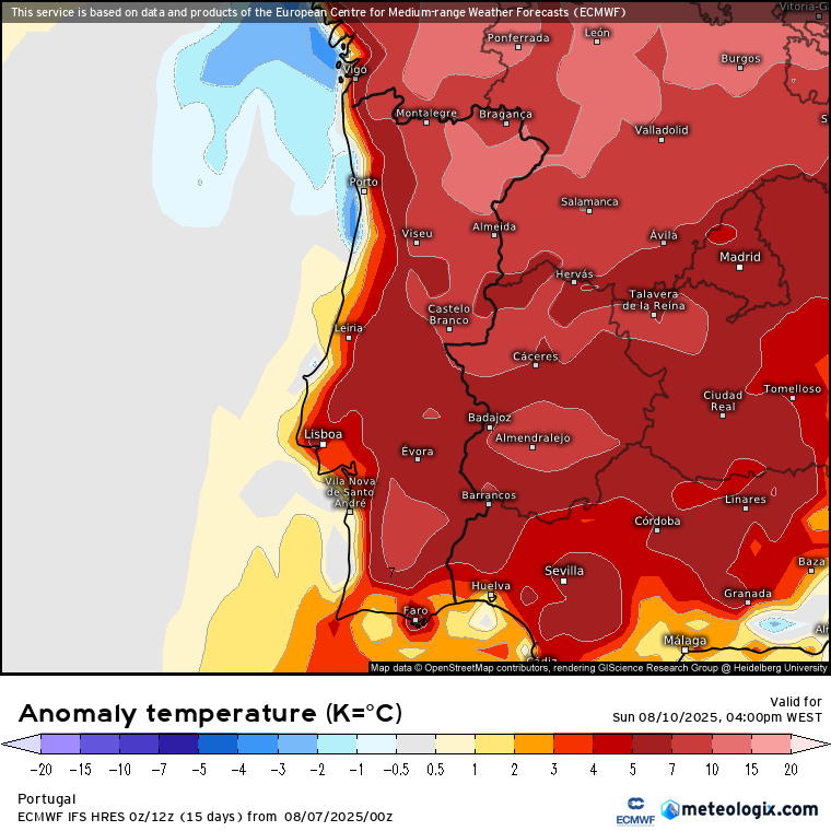 Nova vaga de calor a começar, até 43 graus - Saiba como estará o tempo no fim-de-semana 9 e 10 de agosto de 2025 Tempo no fim-de-semana - CALOR - Anomalia das temperaturas no domingo 10 de agosto - calor intenso em quase todo o país!