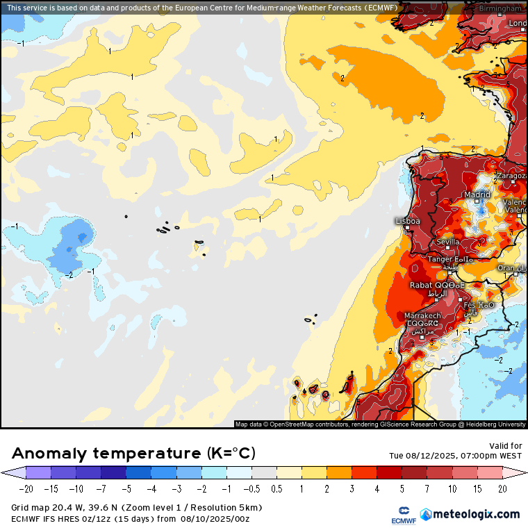 Possibilidade de trovoadas intensas, além de muito calor? Dia abafado, e muito desconfortável! Tempo na terça, 12 de agosto de 2025 Anomalia prevista de temperaturas para esta terça, 12 de agosto - tanto calor pode resultar também em trovoadas!