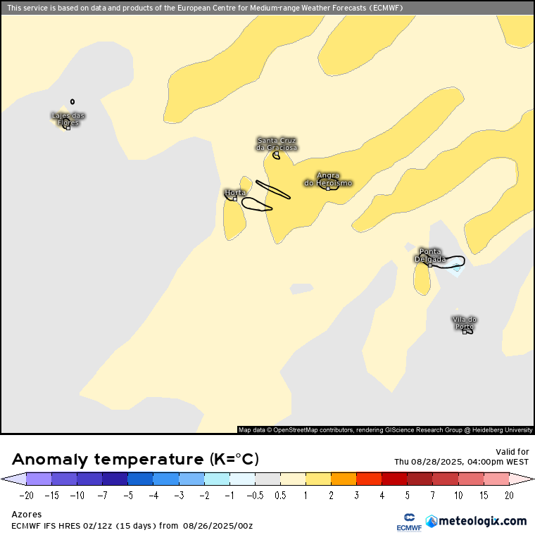 Temperaturas em descida, mínimas localmente abaixo de 10ºC - e o vento continua - saiba a previsão do tempo na quinta, 28 de agosto de 2025 Ao contrário de Portugal Continental, nos Açores as temperaturas tendem a ficar acima da média na quinta-feira
