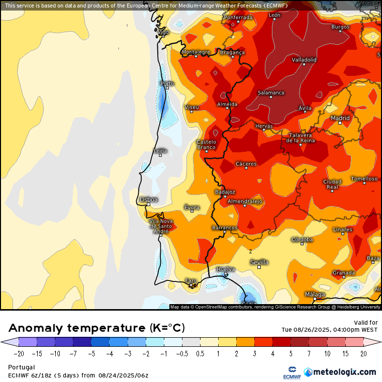 Depressão cavada provoca forte agitação marítima em Portugal - saiba a previsão do tempo na terça, 26 de agosto de 2025 Temperaturas acima da média no Interior do país, assim como na região Sul - mais fresco no litoral