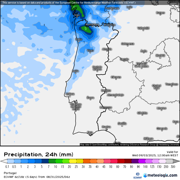 Temperaturas começam a subir - a mudança está a chegar, e a massa de ar mais frio afasta-se - saiba a previsão do tempo na terça, 2 de setembro de 2025 Precipitação prevista nesta terça, 2 de setembro de 2025