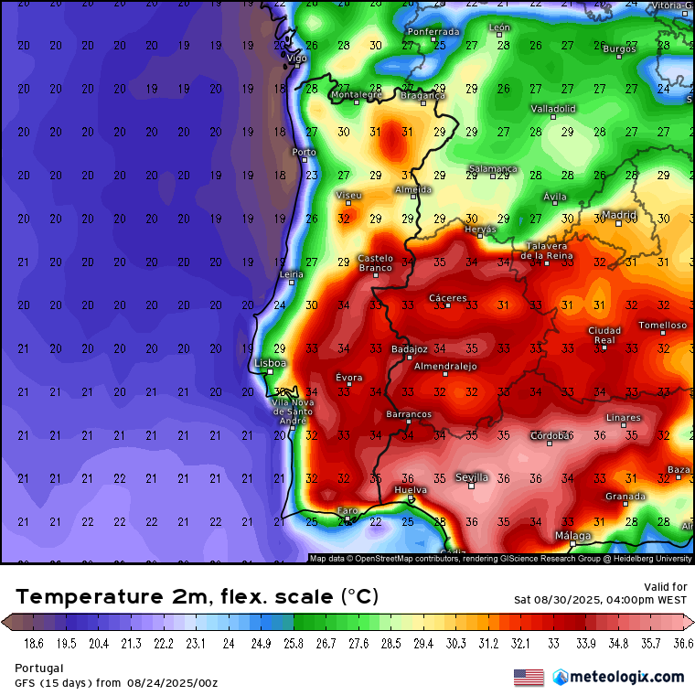 Fim de agosto com vento, nuvens e tempo muito variado! - Saiba a previsão do tempo esta semana, 25 a 31 de agosto de 2025 Regresso de mais calor no fim-de-semana - previsão GFS, a confirmar