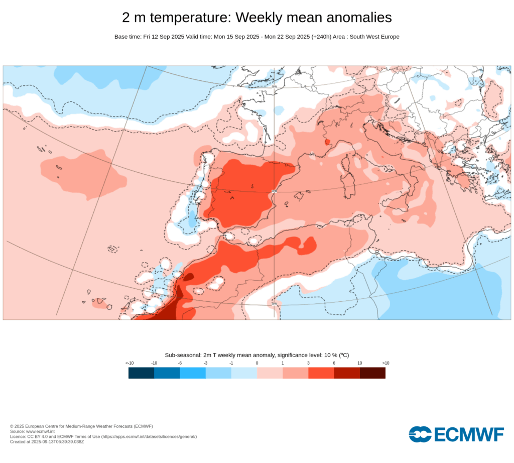 Onda de calor em Portugal - Temperaturas até 40ºC, tempo seco e risco máximo de incêndio - saiba como estará na sua região - 14 a 19 de setembro Temperaturas bem acima da média especialmente no interior - ECMWF