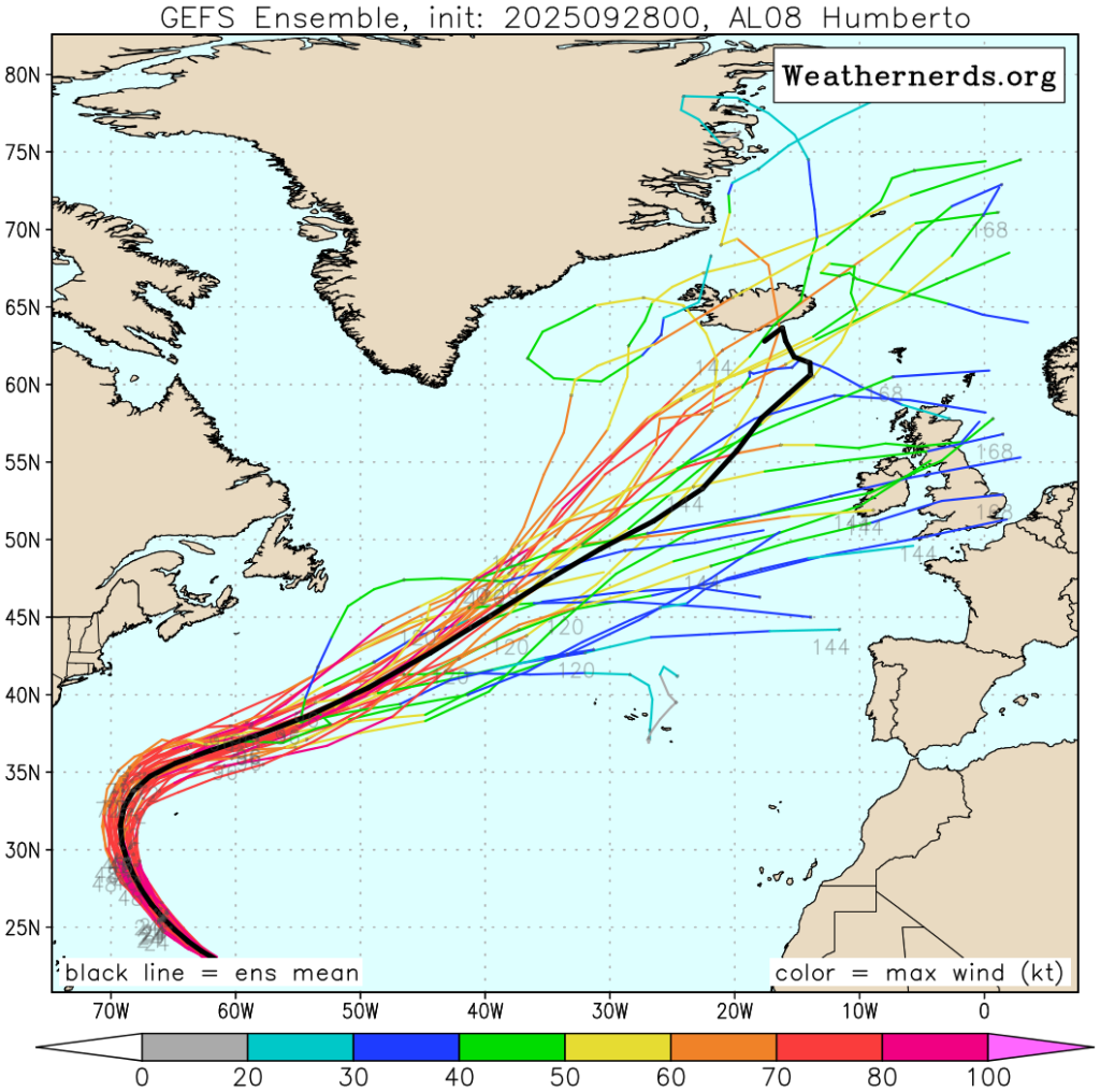 Furacão Humberto - um ciclone tropical que irá trazer incerteza às previsões...