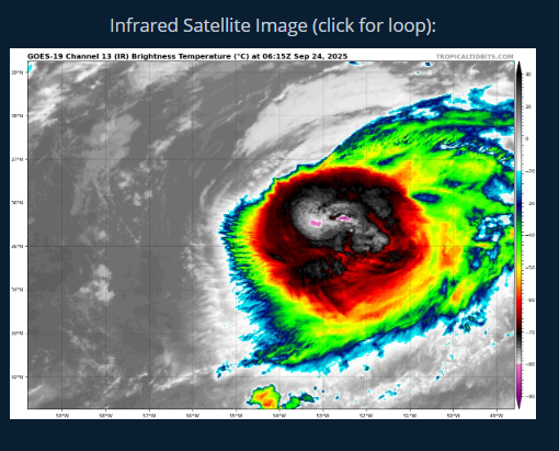 Furacão Gabrielle leva ventos até 160km/h aos Açores, muita chuva e mar agitado - saiba como evoluirá esta depressão na aproximação a Portugal Continental Ainda forte, mas claramente o ciclone Gabrielle já vai perdendo força - imagem de satélite via TropicalTidbits