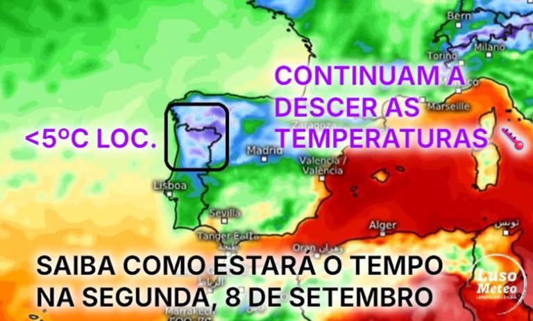 Descida das temperaturas, mais frio previsto, e muito vento também - saiba a previsão do tempo na segunda, 8 de setembro de 2025