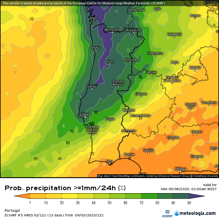 Depressão traz chuva e trovoada no fim-de-semana, que pode chegar a todo o país - saiba a previsão do tempo para dias 6 e 7 de setembro Probabilidade de precipitação superior a 1mm e 10mm - em ambos os casos o Sul é a região com menos probabilidade