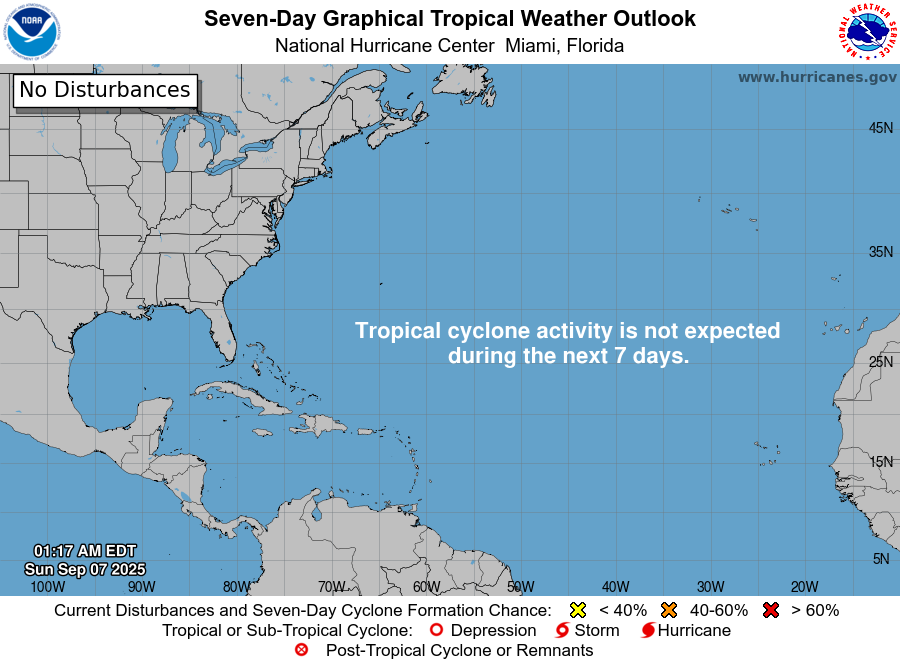Sem previsão de qualquer ciclone tropical nos próximos dias - NHC