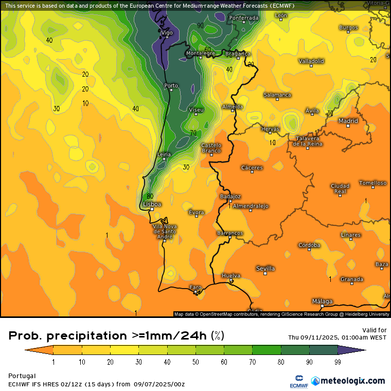 Probabilidade de chuva em todas as regiões a Norte e Centro na quarta-feira - no Interior menos provável, contudo