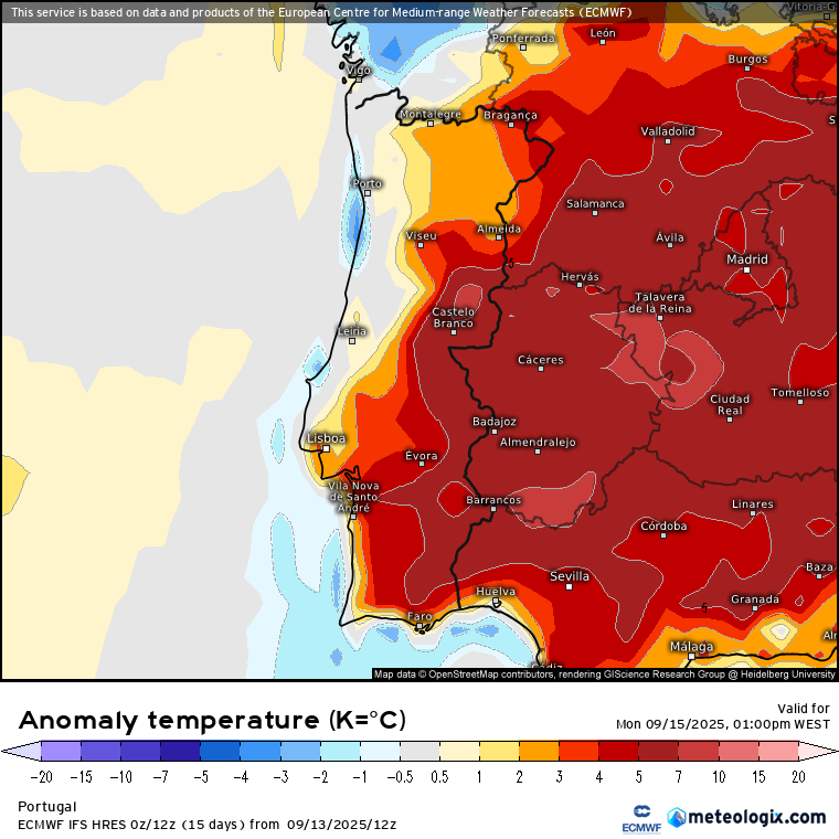 Depressão no Atlântico Norte provoca forte ondulação - atenção nas praias! - saiba a previsão do tempo na segunda, 15 de setembro de 2025 Temperaturas bem acima da média nesta segunda no Interior... no litoral nem por isso - previsão ECMWF