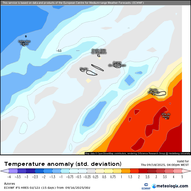 Um dia MUITO abafado, desagradável, com nuvens e muito calor, assim como poeiras de África - saiba a previsão do tempo na quinta, 18 de setembro de 2025 Temperaturas mais baixas nas Ilhas Ocidentais dos Açores