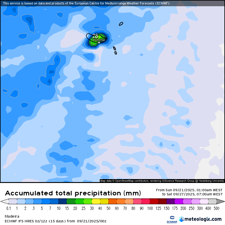 Chuva na Madeira esta semana, previsão do modelo Europeu - como referido quase tudo entre segunda e terça-feira