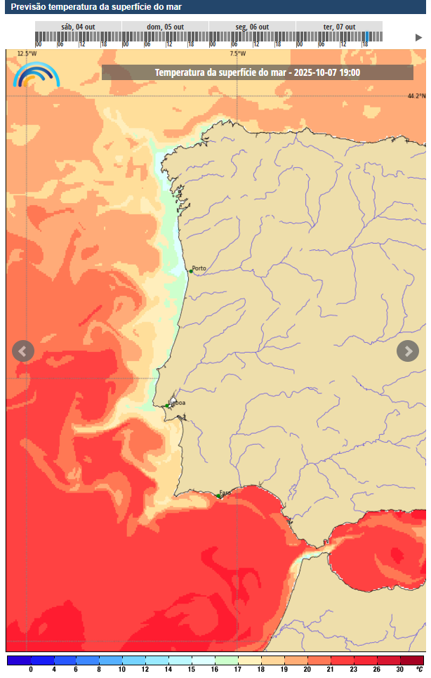 Afinal quando chove em Portugal? Fim da NAO+ e tempestades no Atlântico tropical podem trazer a resposta! Saiba a análise do tempo para a primeira quinzena de outubro Temperatura da água do mar - previsão IPMA para terça, 7 de outubro