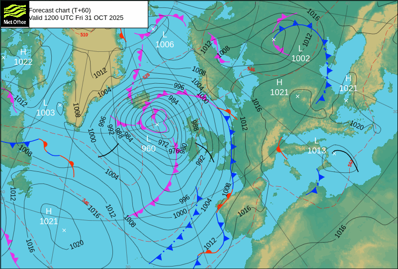 O tempo na sexta-feira pode trazer chuva extrema a algumas regiões, num dia muito escuro, ventoso... Dia das bruxas com um rio atmosférico impressionante! Depressões a Norte dos Açores, anticiclone em aproximação...