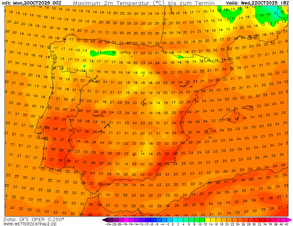 Temperaturas altas continuam em Portugal nos próximos dias - anomalias superiores a 5ºC - É normal? E quando pode chegar o frio? Calor previsto no Centro e Sul na quarta-feira, 22 de outubro