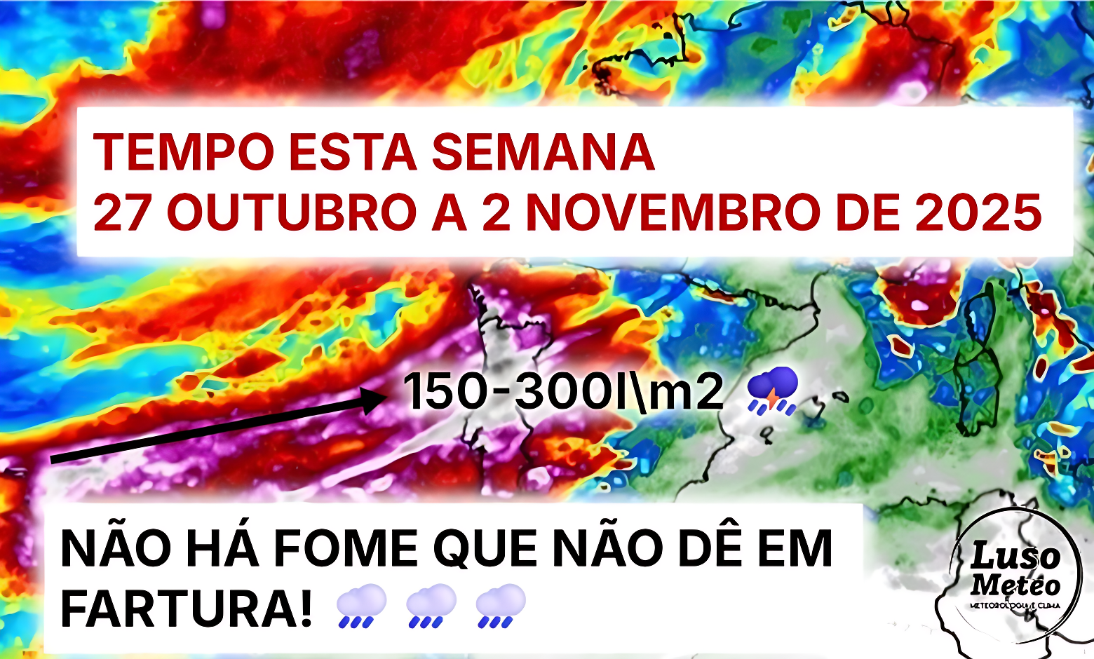 Festival elétrico possível nesta terça-feira (trovoadas), e chuva forte - mau tempo possível no Sul na quarta, e as depressões não páram aí - tempo esta semana 27 de outubro a 2 de novembro Festival elétrico possível nesta terça-feira (trovoadas), e chuva forte - mau tempo possível no Sul na quarta, e as depressões não páram aí - tempo esta semana 27 de outubro a 2 de novembro