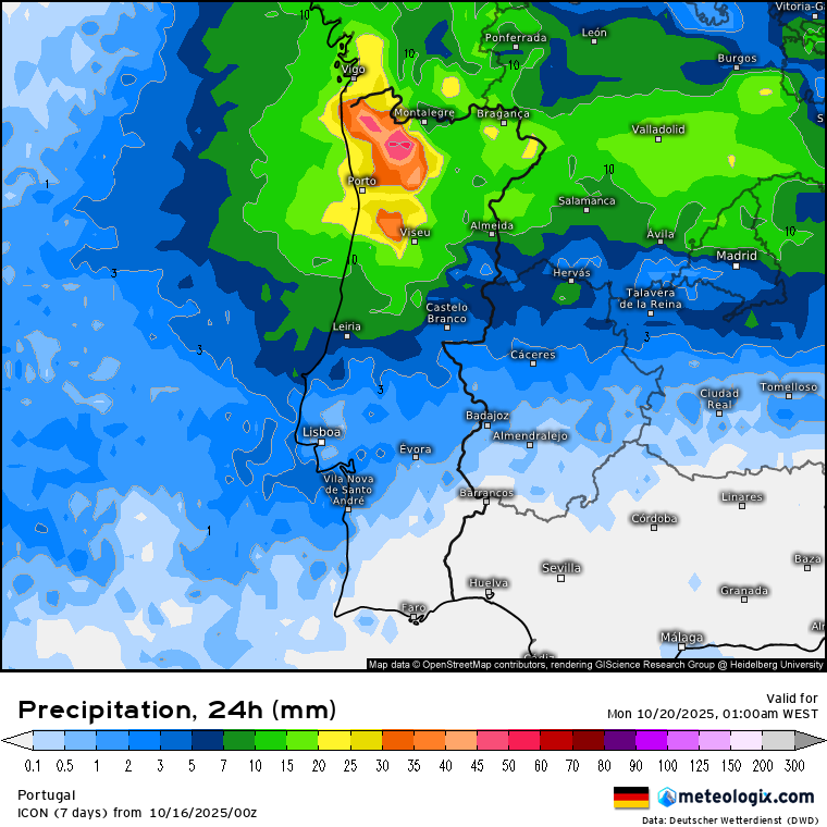 Chuva (e vento) regressam domingo, e pode vir para ficar, com sucessivas depressões a caminho - saiba a previsão do tempo este fim-de-semana, e o que pode vir depois! Tempo no domingo - Chuva forte prevista pelo modelo ICON, particularmente a Norte - acumulado total previsto