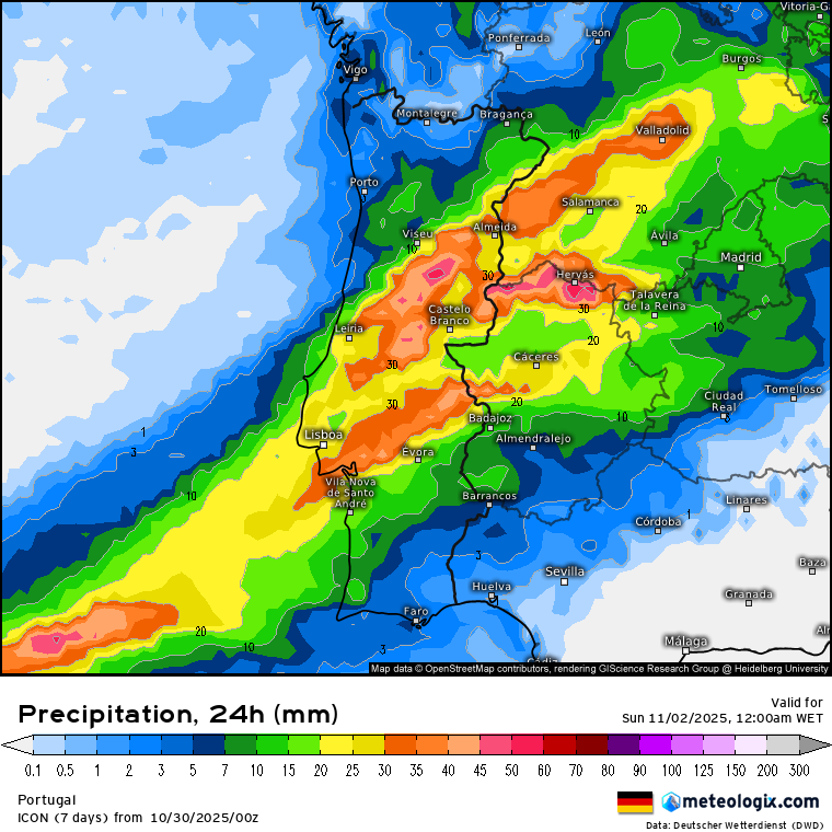 Tempo no fim-de-semana traz uma mudança rápida, com o anticiclone de regresso, e estabilidade, depois de chuvas torrenciais - saiba como estará na sua região nos dias 1 e 2 de novembro! Chuva prevista neste sábado pelo modelo ICON