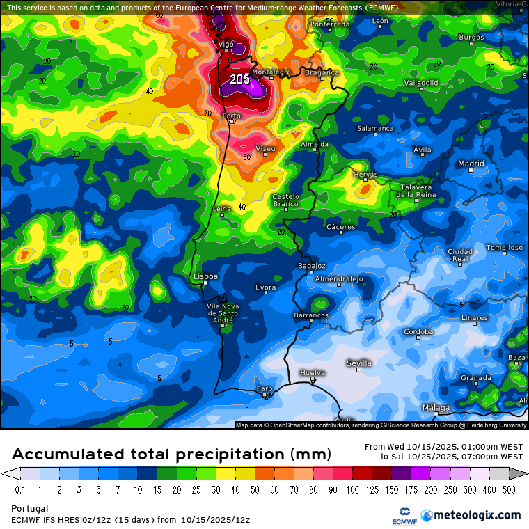 Chuva (e vento) regressam domingo, e pode vir para ficar, com sucessivas depressões a caminho - saiba a previsão do tempo este fim-de-semana, e o que pode vir depois! Última atualização da precipitação prevista pelo modelo IFS\ECMWF até dia 25 de outubro