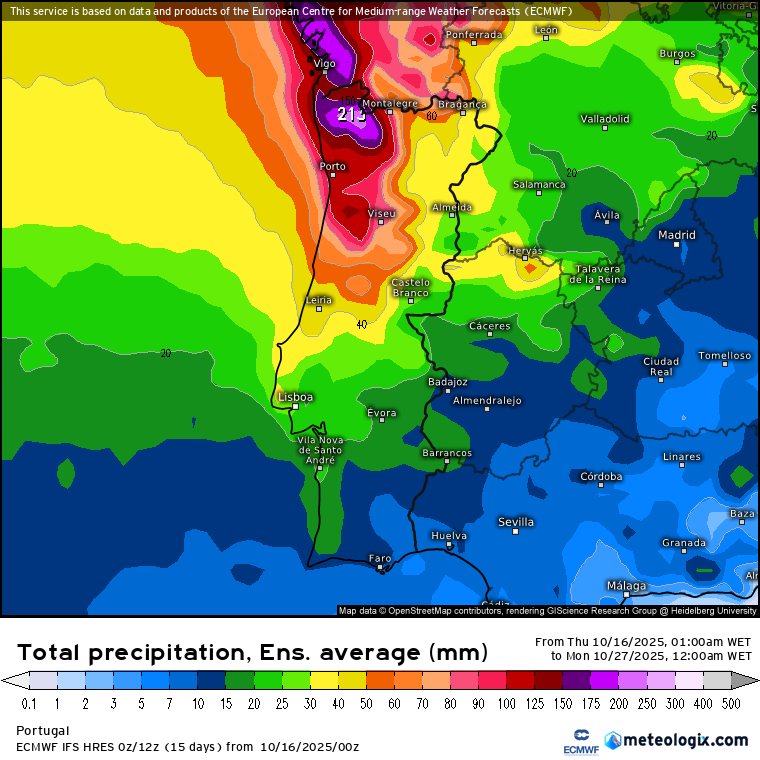 Rio Atmosférico deve afetar Portugal na próxima semana (19-26 de outubro) - saiba o que é este fenómeno, e as previsões! Muita chuva prevista em Portugal, segundo o modelo ECMWF até final de outubro!