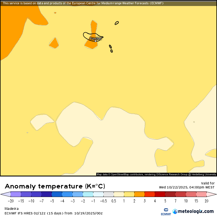 Metade do país com muita chuva, metade ainda com calor... Tempestade Bram à vista? - saiba como será o tempo esta semana, 20 a 26 de outubro de 2025 1 a 3ºC acima da média - é esta a anomalia de precipitação prevista na Madeira!