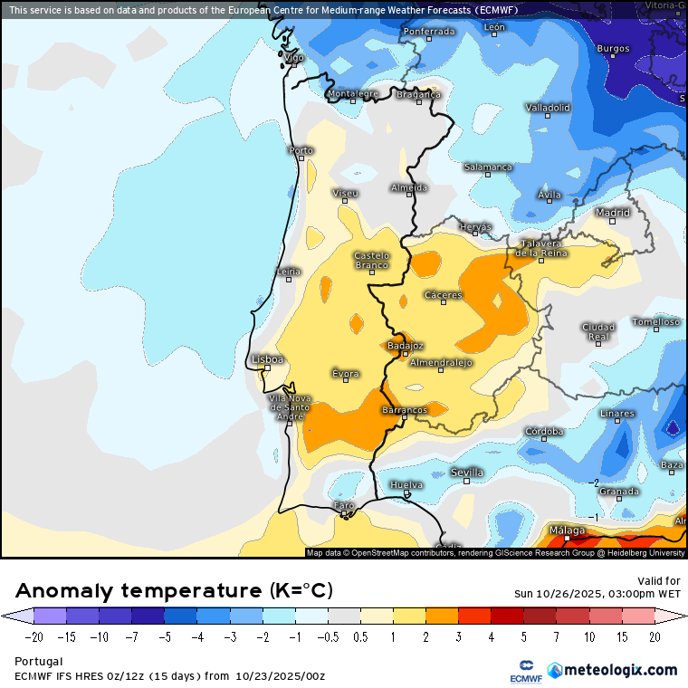 O tempo no fim-de-semana - Regresso do tempo mais seco, depois de muita chuva e trovoada? Dois dias bem diferentes! - saiba todos os detalhes da previsão 25-26 de outubro 2025 Temperaturas ligeiramente acima da média em Portugal no domingo, 26 de outubro