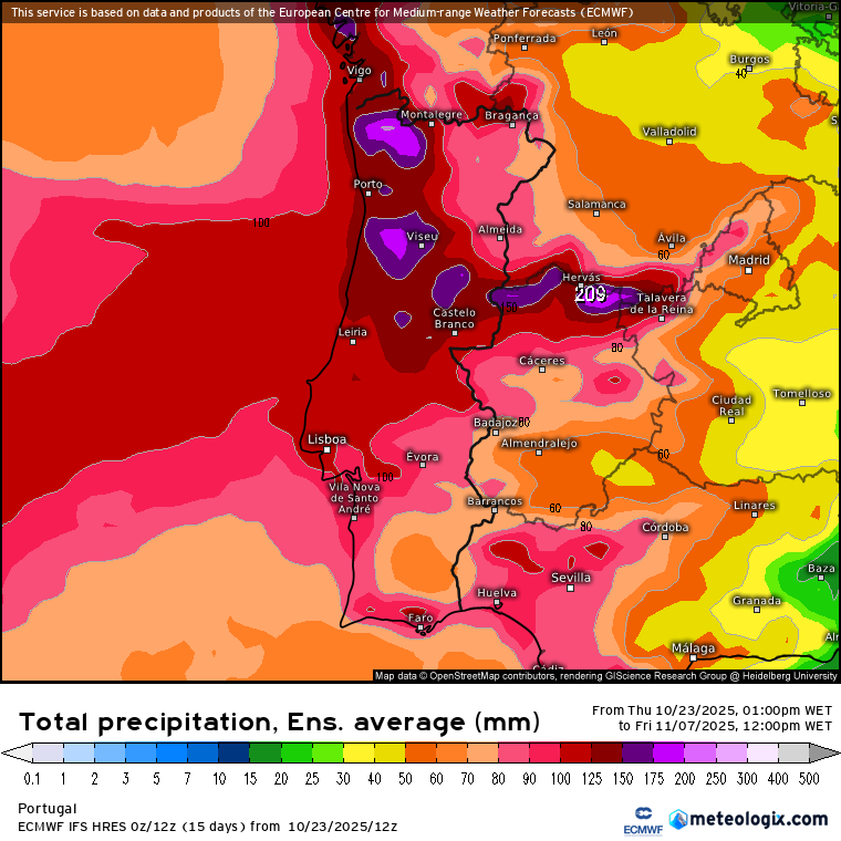 Várias depressões, muita chuva e vento a caminho? O vórtice polar está a sofrer alterações, e isso pode trazer consequências no fim de outubro e início de novembro! Saiba as nossas previsões! Precipitação prevista segundo a média do ensemble ECMWF (EPS) até ao final da primeira semana de novembro