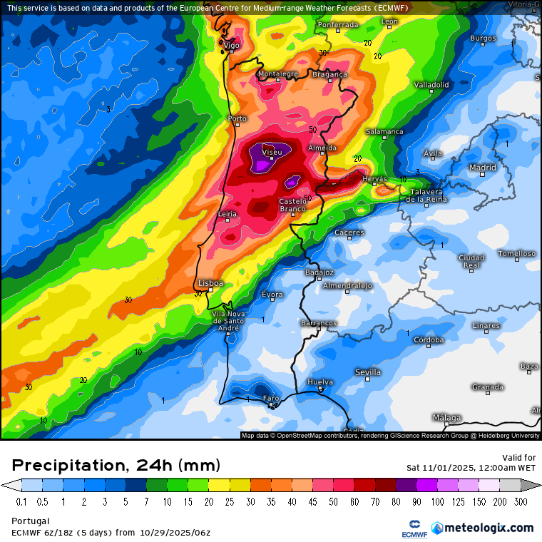 O tempo na sexta-feira pode trazer chuva extrema a algumas regiões, num dia muito escuro, ventoso... Dia das bruxas com um rio atmosférico impressionante! Chuva intensa e persistente no Norte e Centro na sexta
