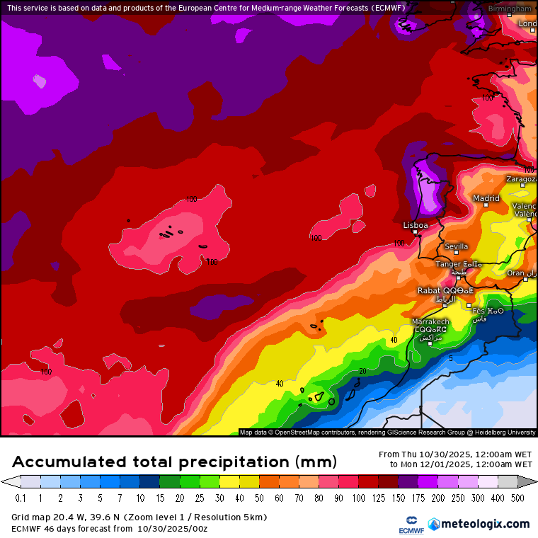 Um mês com bastante chuva, e depressões Atlânticas, ou o anticiclone consegue estabelecer-se? Eis a questão! - Vórtice polar alterado, será que o frio pode aparecer? - Saiba a previsão do tempo em novembro! A previsão a um mês do ECMWF aponta para cerca de 100l\m2 acumulados no arquipélago. Poderia ser abaixo do normal neste cenário, mas é improvável
