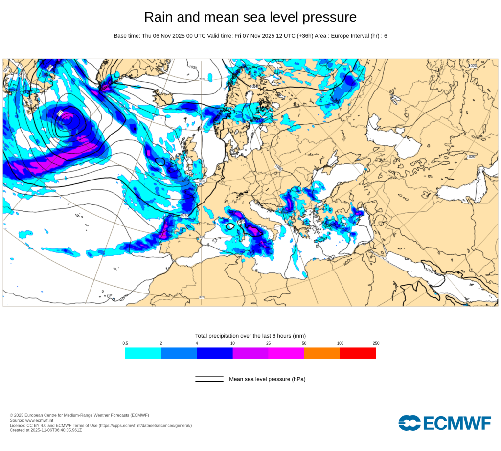Depois de algum sol, o tempo na sexta-feira traz de volta as trovoadas, chuva e vento - mais uma depressão faz prosseguir o outono instável - previsão para 7 de novembro O anticiclone dissipa a frente que afeta Portugal Continental - Madeira sem efeitos significativos!