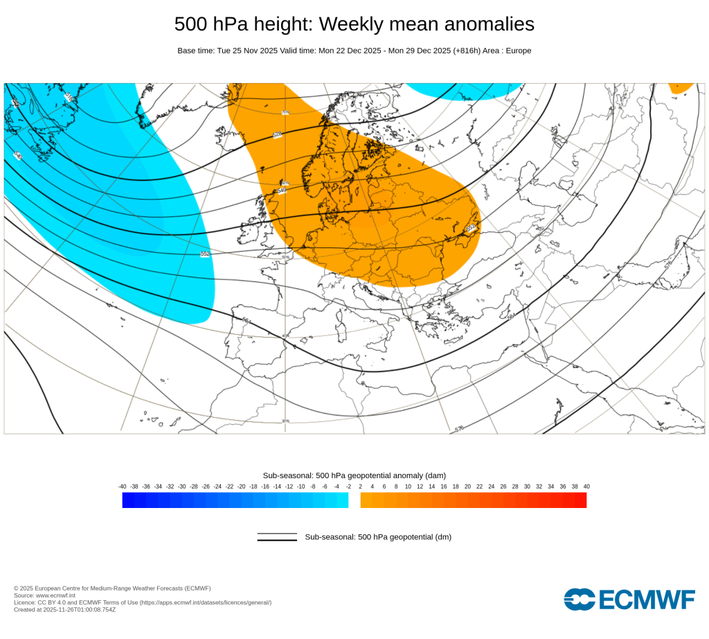 Se a previsão do modelo Europeu estiver correta o Natal este ano pode ser com chuva. Contudo, falta muito!