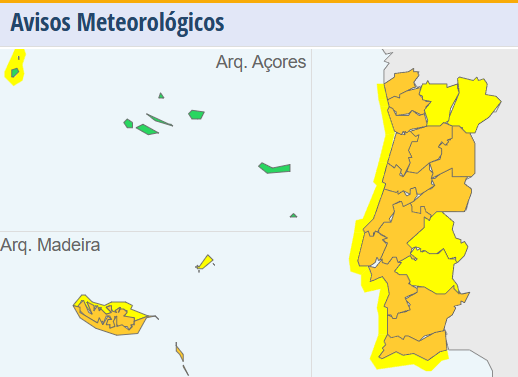 Mau tempo traz risco de fenómenos de vento extremo entre Lisboa e o Algarve nesta quinta-feira, 13 de novembro - saiba em que horas será mais provável, e em que locais AVISOS IPMA - Mau tempo. Quarta-quinta-feira, 12\13 de novembro