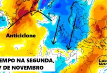 Sol regressa a metade do país, enquanto a chuva e trovoada se mantêm na outra metade - Claudia finalmente abandona Portugal - Tempo na segunda, 17 de novembro 2025