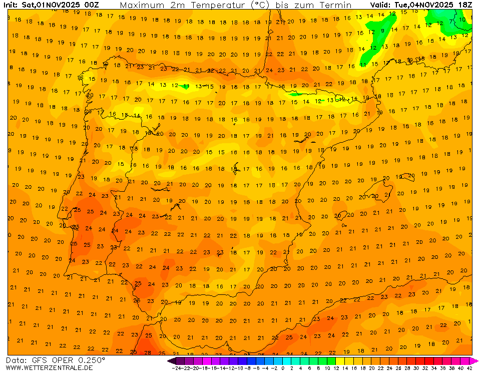 Temperaturas na terça acima da média para novembro, particularmente no Sul